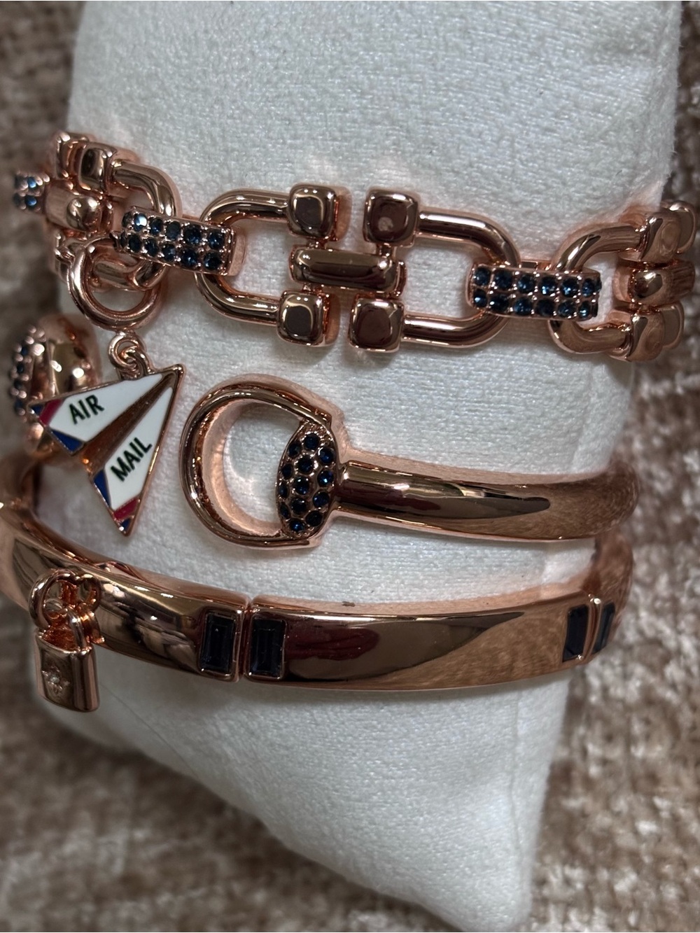 NWT Rose Gold Linked Charm Bracelet Set with Navy Accents